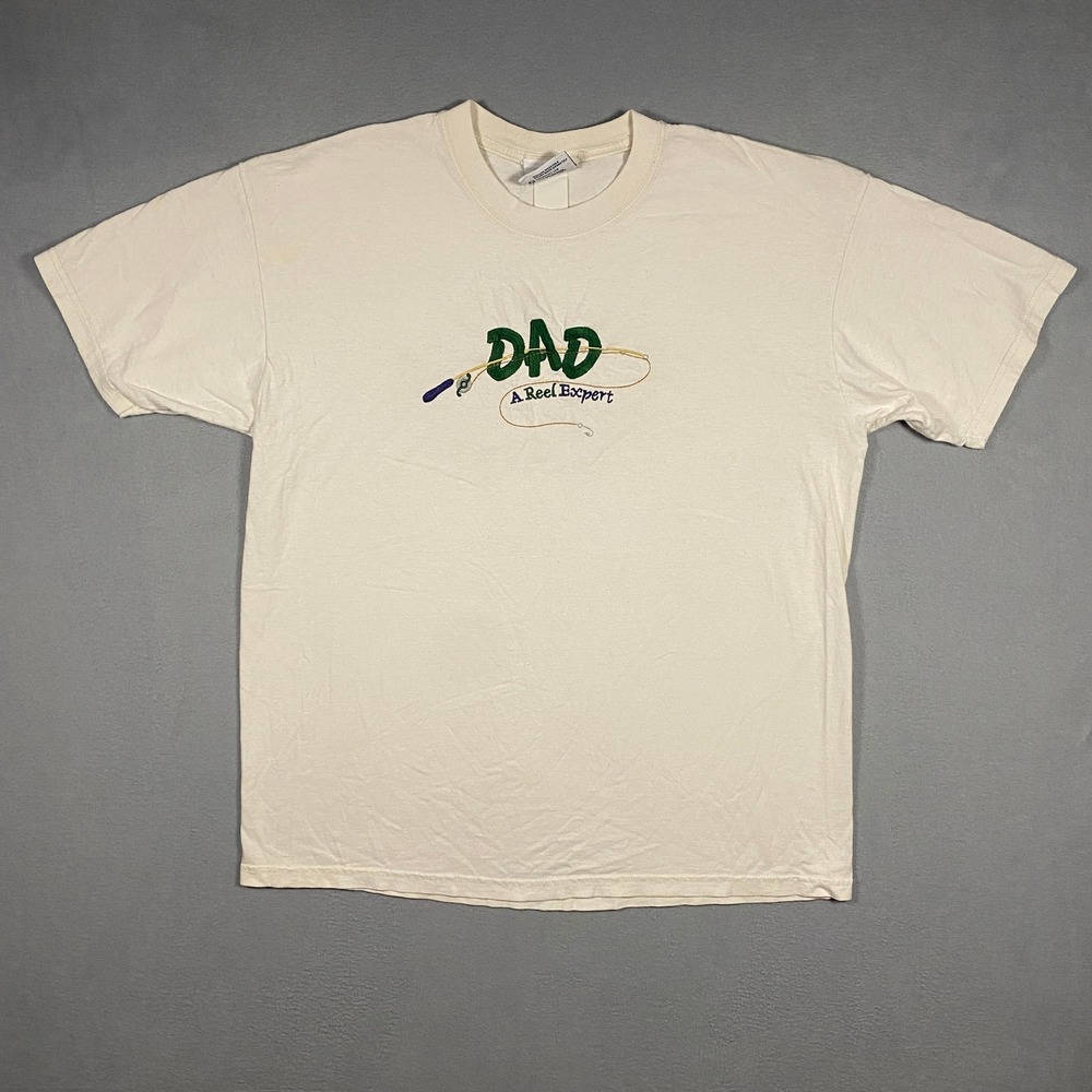 Vintage‎ MC Sport T-Shirt Mens XL Dad A Reel Expert Fishing Embroidered Made USA